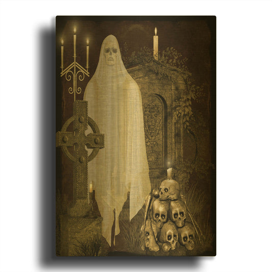 'Halloween Graveyard F' By Jean Plout Gold Metal Wall Art