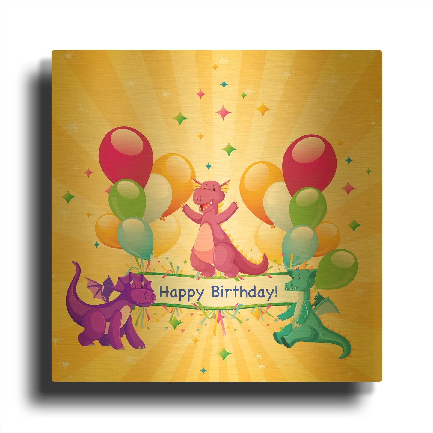 'Happy Birthday Dragons' By Jean Plout Gold Metal Wall Art