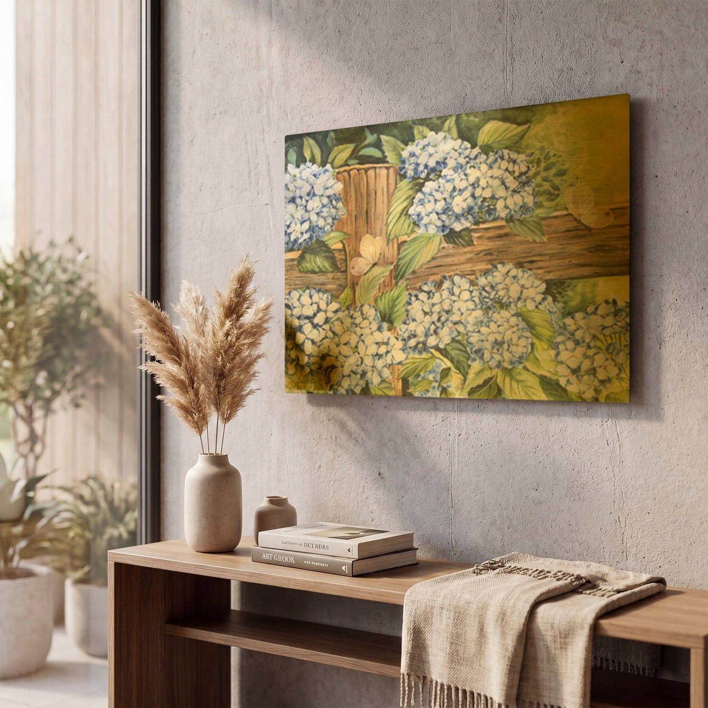 'Heavenly Blue Hydrangeas' By Jean Plout Gold Metal Wall Art