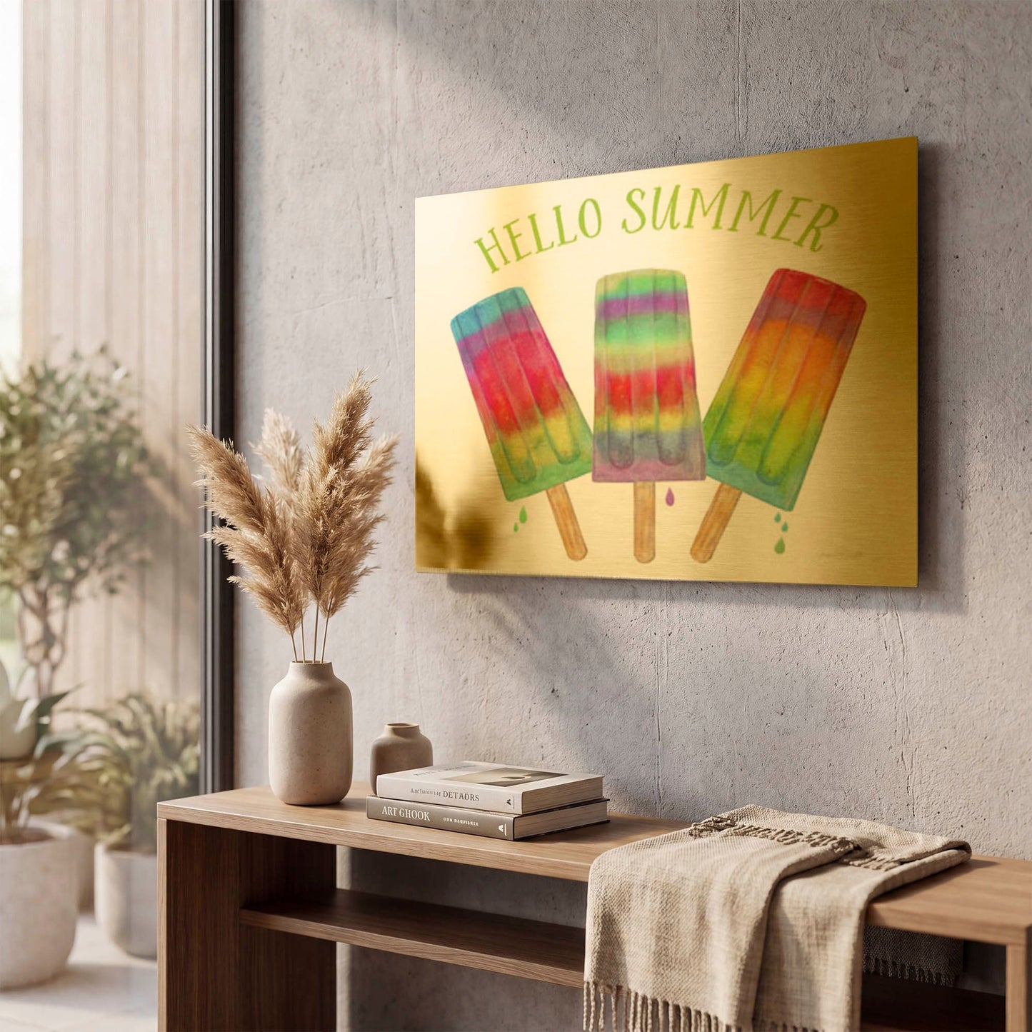 'Hello Summer 1' By Jean Plout Gold Metal Wall Art