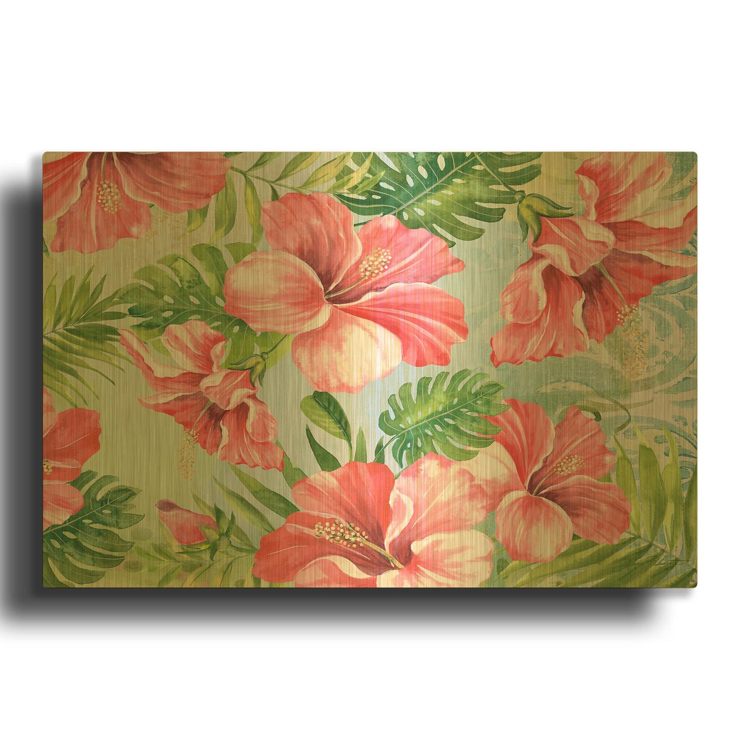 'Hibiscus Paradise B' By Jean Plout Gold Metal Wall Art