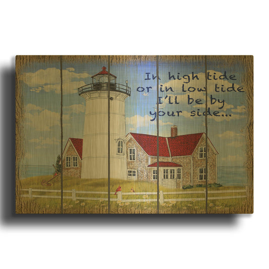 'High Tide Lighthouse' By Jean Plout Gold Metal Wall Art
