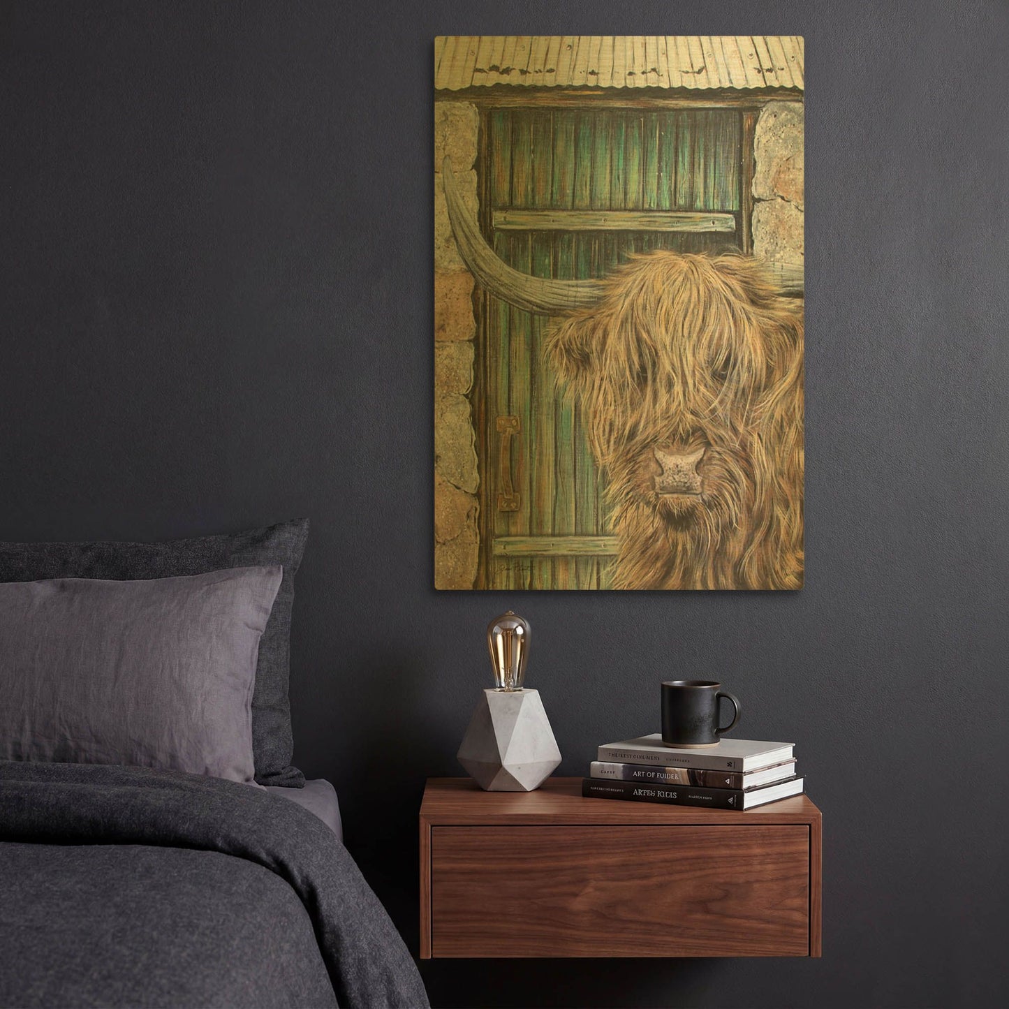 'Highland Cow By Barn Door A' By Jean Plout Gold Metal Wall Art