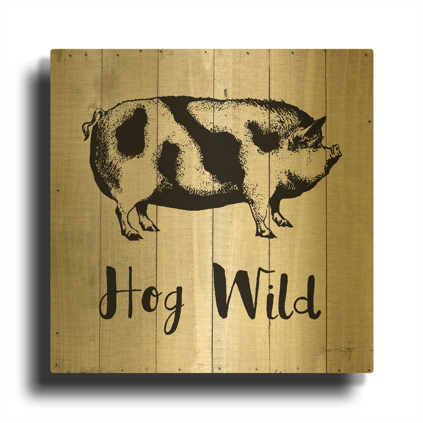 'Hog Wild A' By Jean Plout Gold Metal Wall Art