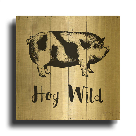 'Hog Wild A' By Jean Plout Gold Metal Wall Art