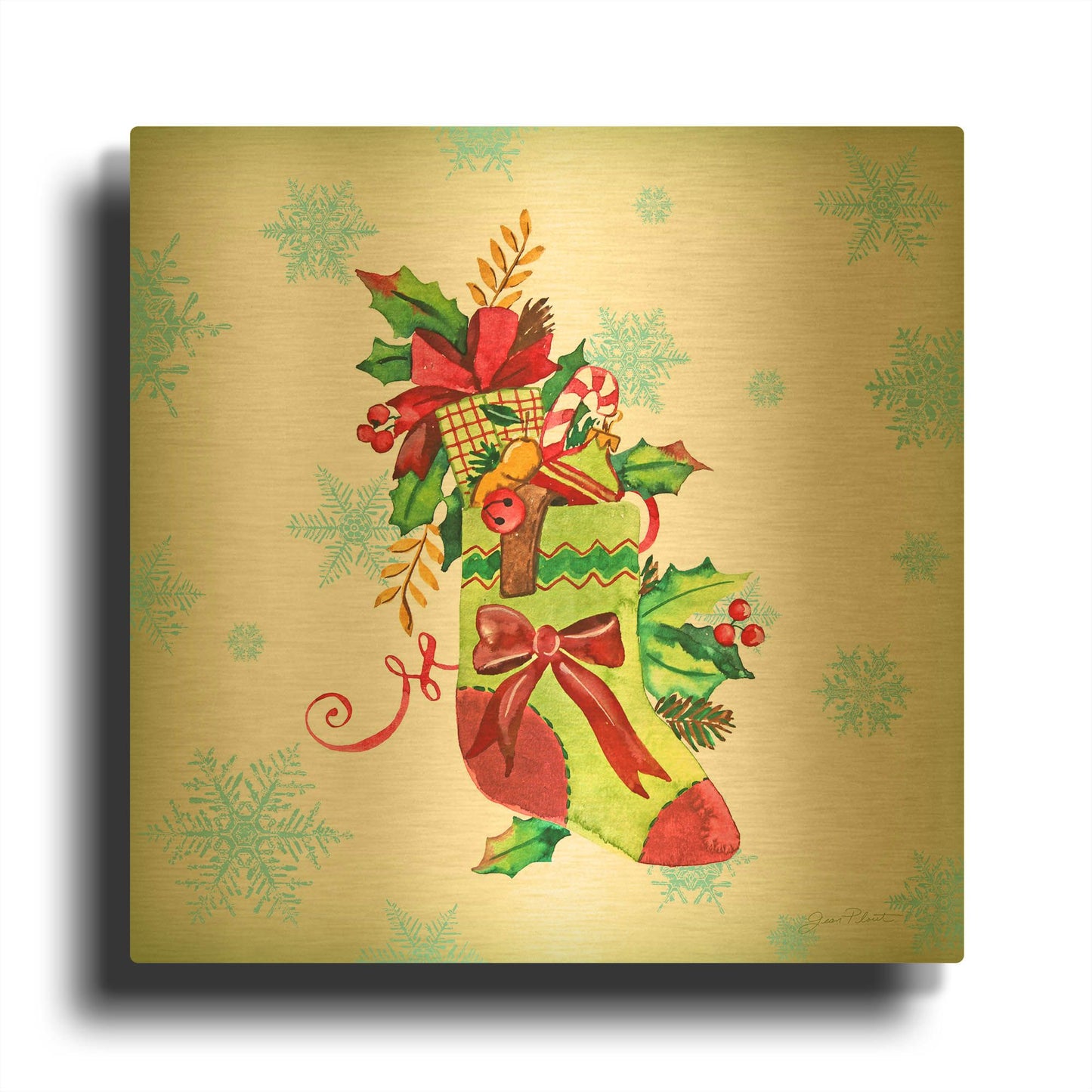 'Holiday Celebration B' By Jean Plout Gold Metal Wall Art