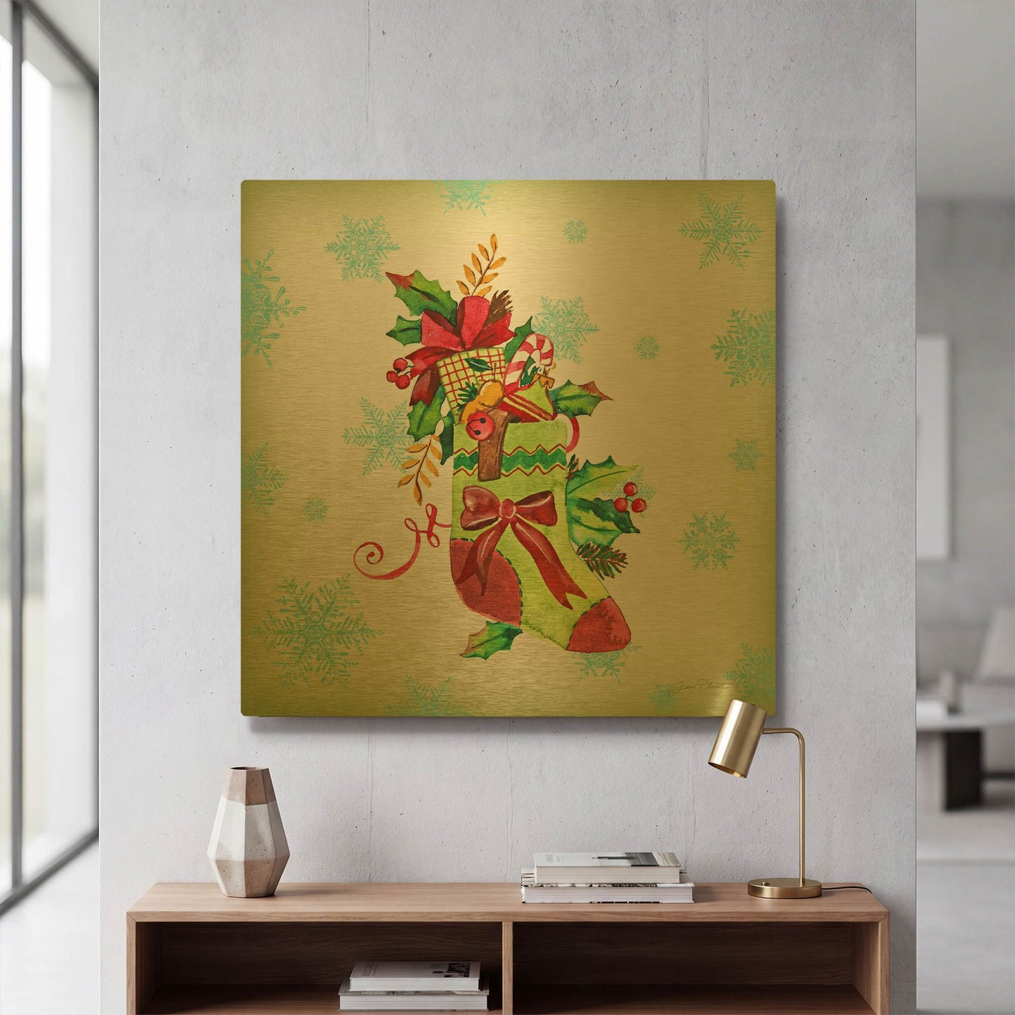 'Holiday Celebration B' By Jean Plout Gold Metal Wall Art