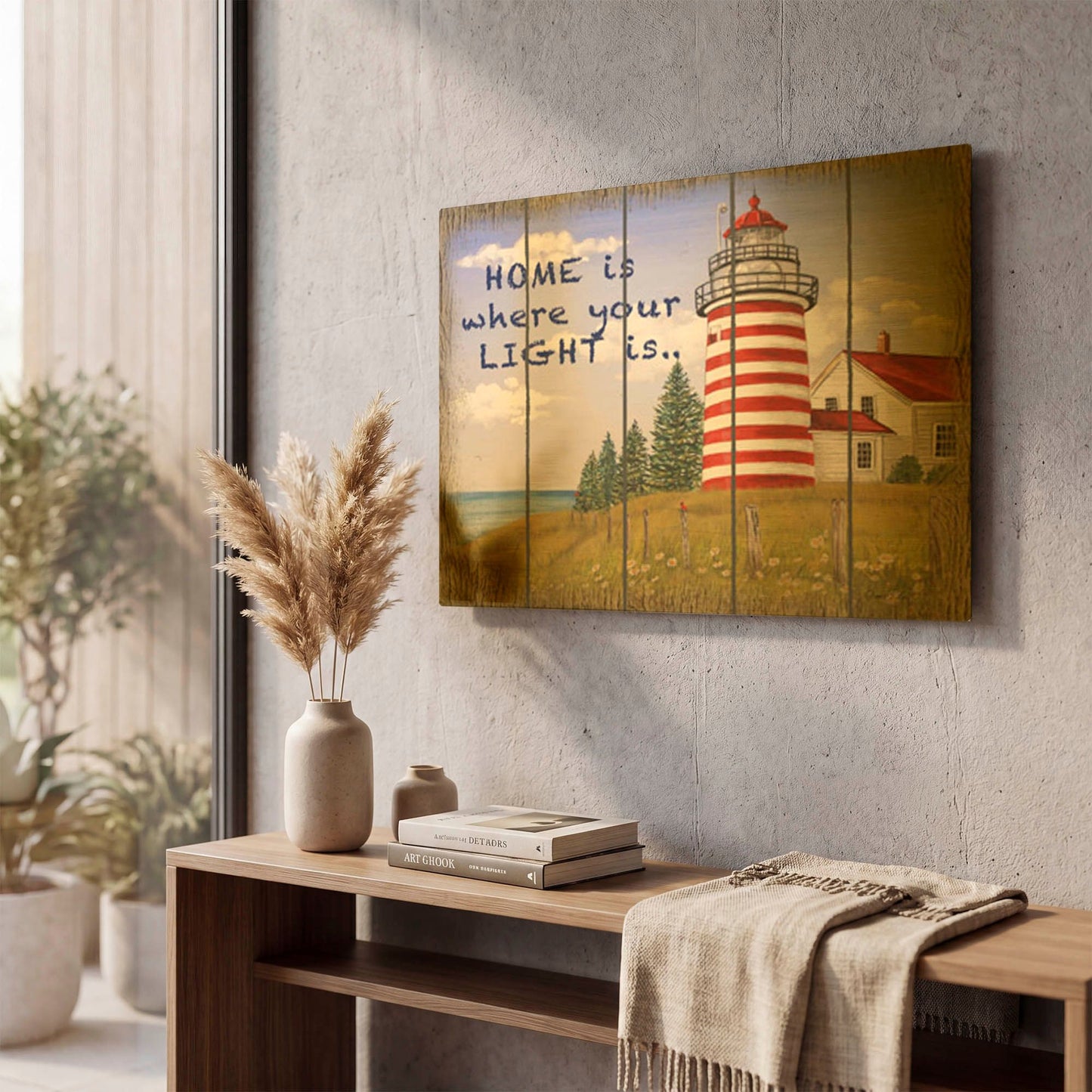 'Home Lighthouse' By Jean Plout Gold Metal Wall Art