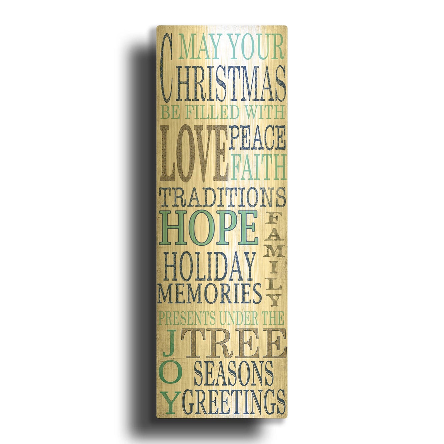 'Hope Blue Christmas' By Jean Plout Gold Metal Wall Art