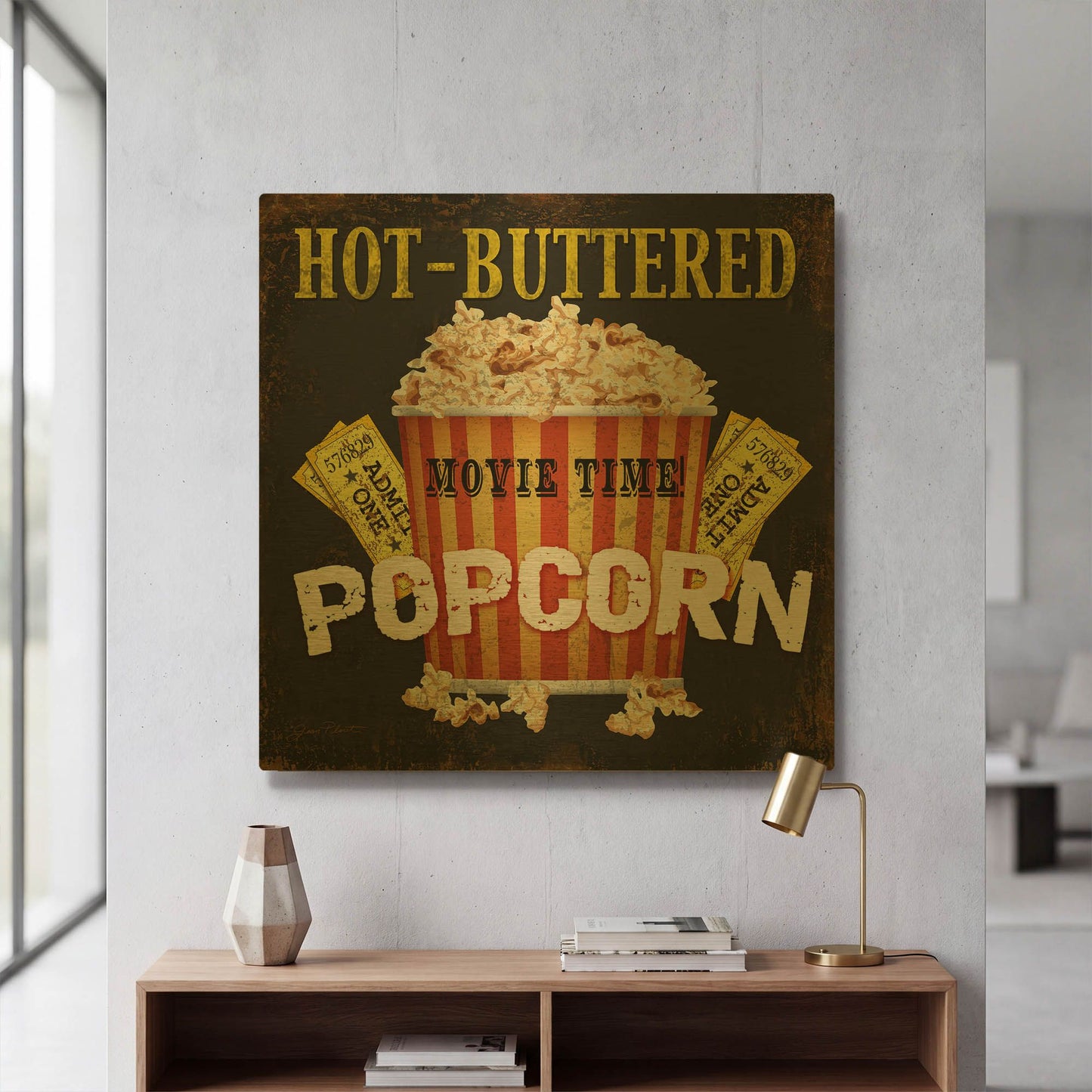 'Hot Buttered Popcorn Theater Art' By Jean Plout Gold Metal Wall Art