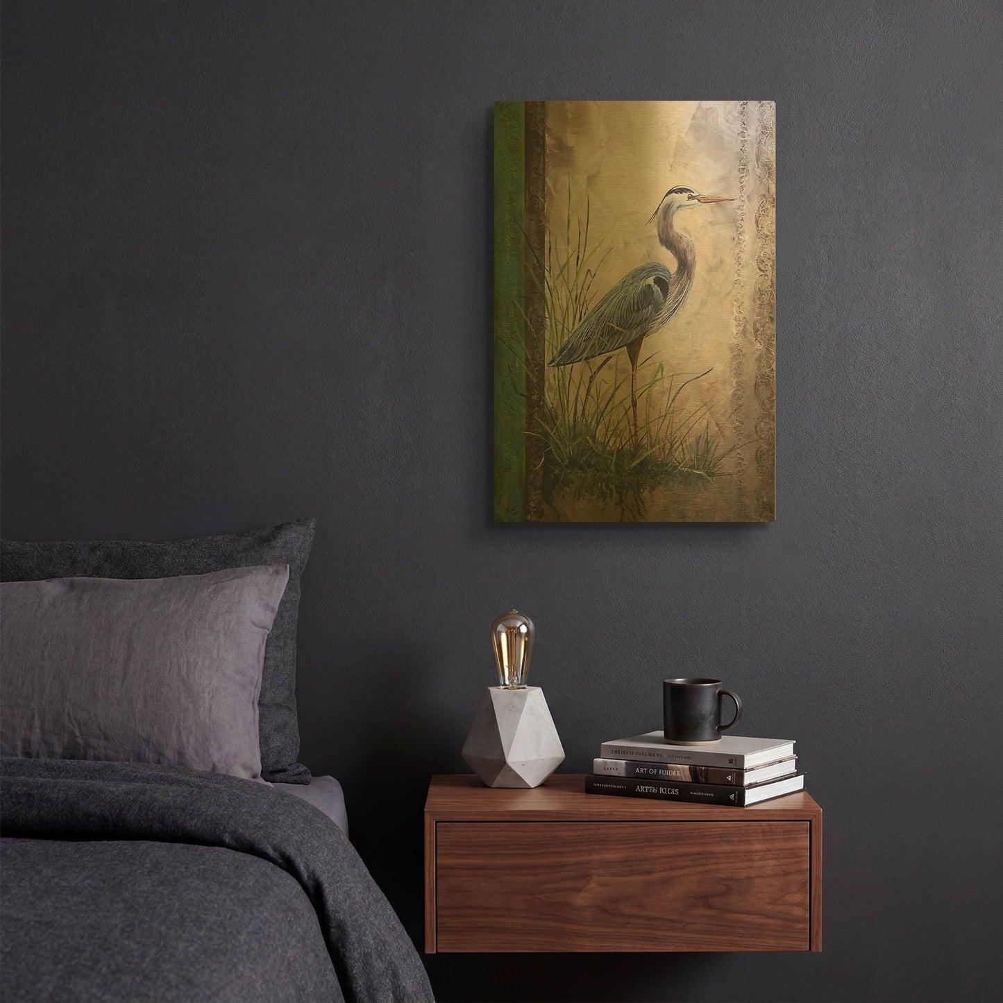 'In The Reeds-Blue Heron' By Jean Plout Gold Metal Wall Art