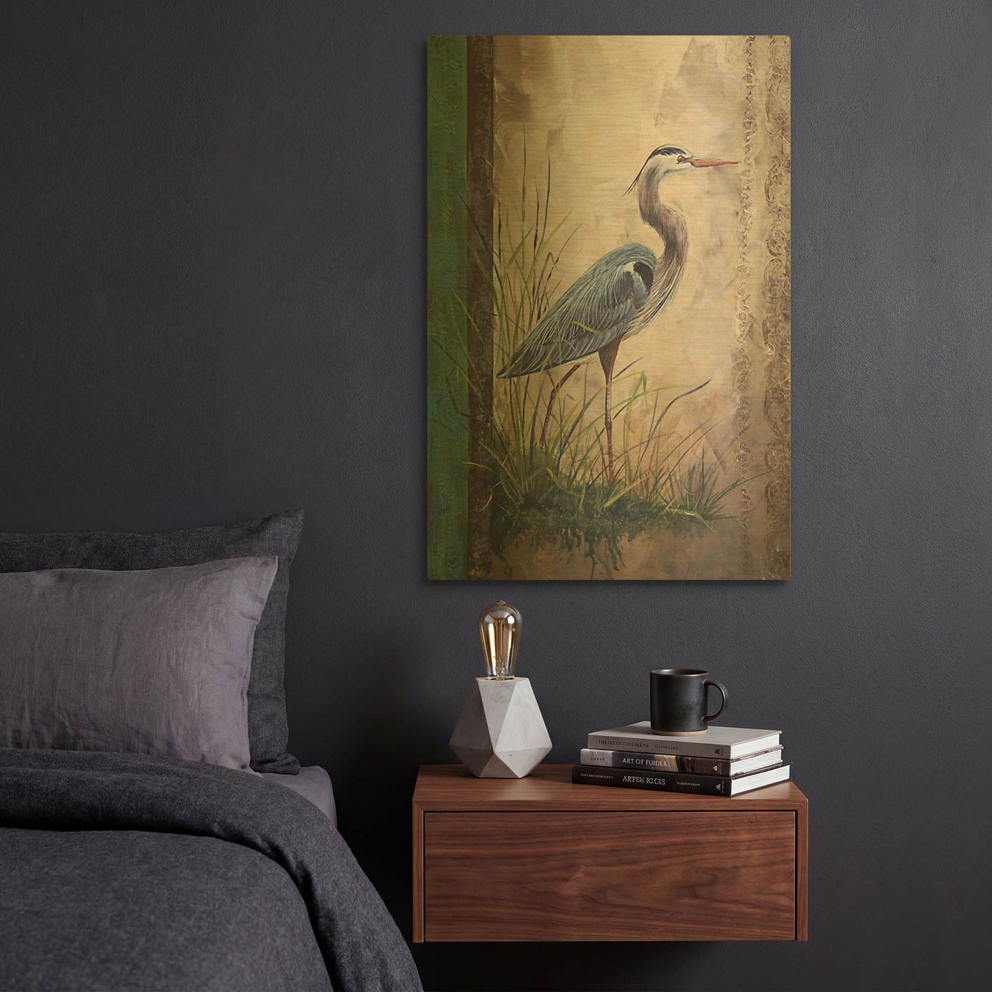 'In The Reeds-Blue Heron' By Jean Plout Gold Metal Wall Art