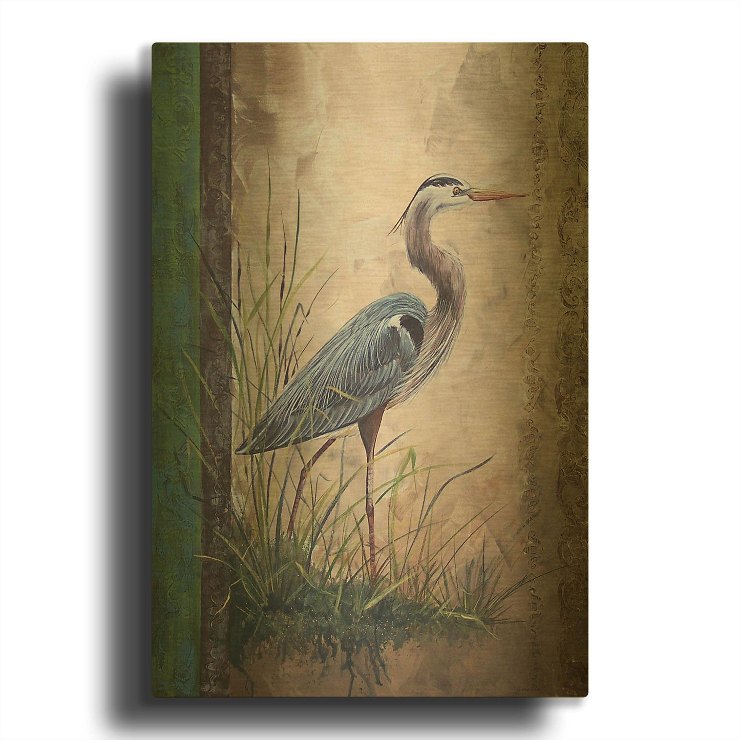 'In The Reeds-Blue Heron' By Jean Plout Gold Metal Wall Art