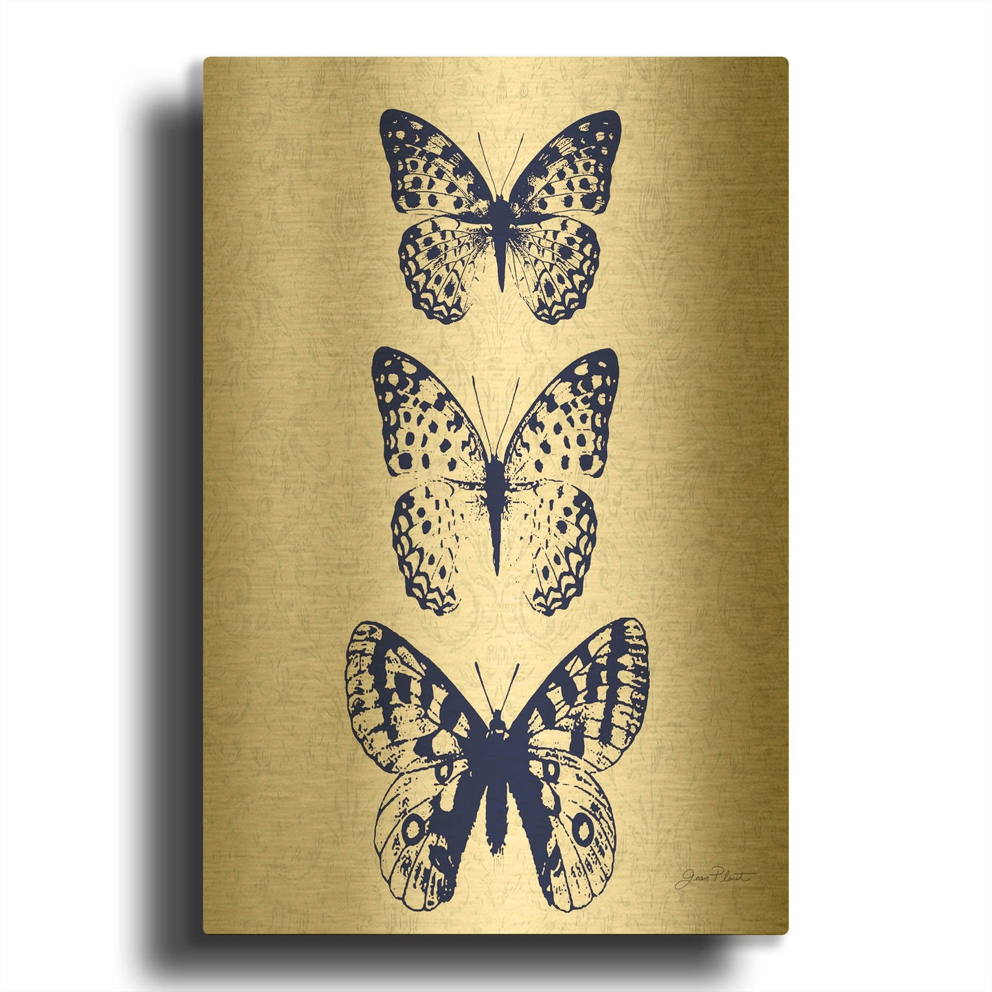 'Indigo Butterfly Study A' By Jean Plout Gold Metal Wall Art