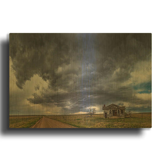 'Pawnee School Storm' By Darren White Gold Metal Wall Art