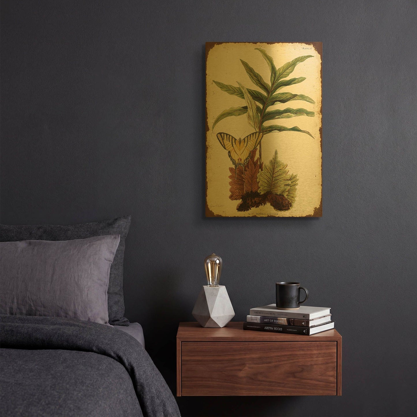 'Ferns On Vintage Tin-E' By Jean Plout Gold Metal Wall Art