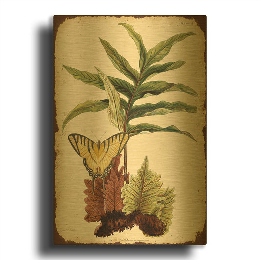 'Ferns On Vintage Tin-E' By Jean Plout Gold Metal Wall Art