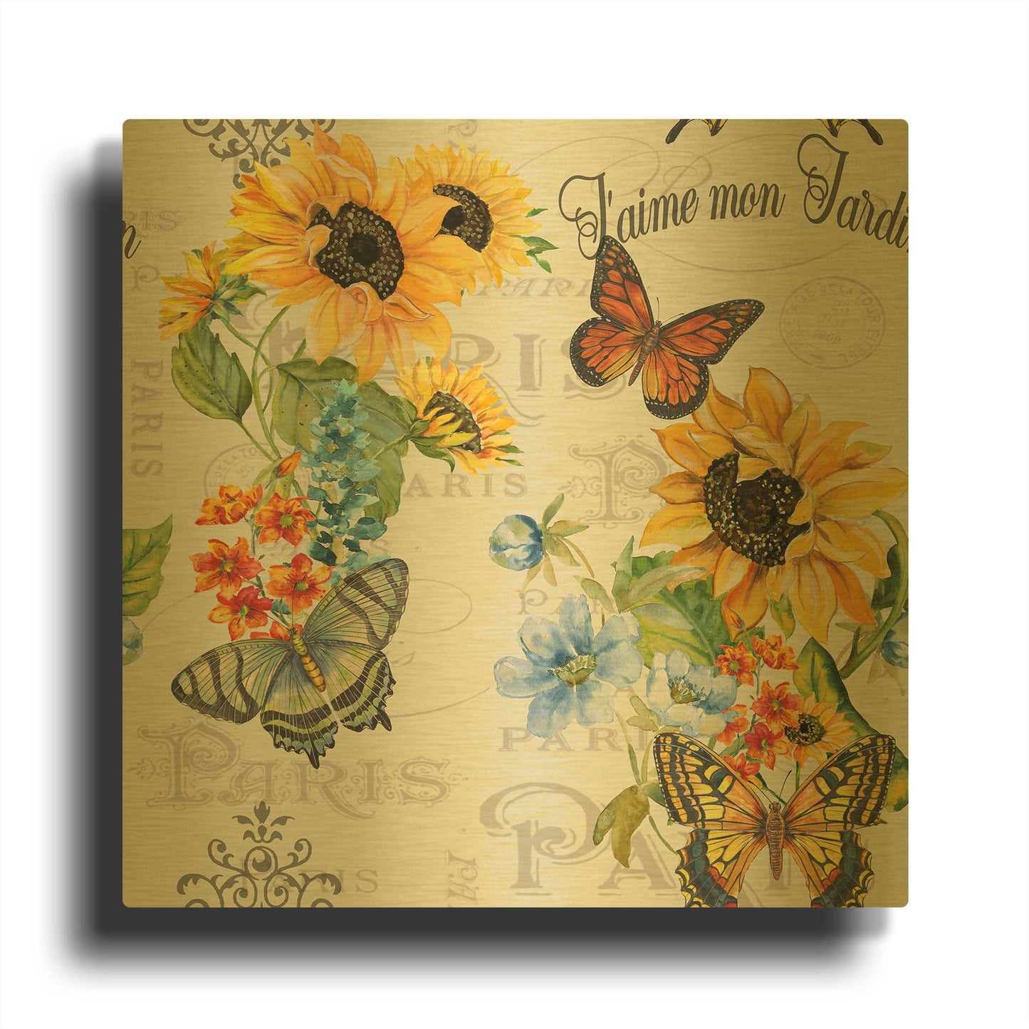 'Jaime Mon Jardin 9' By Jean Plout Gold Metal Wall Art