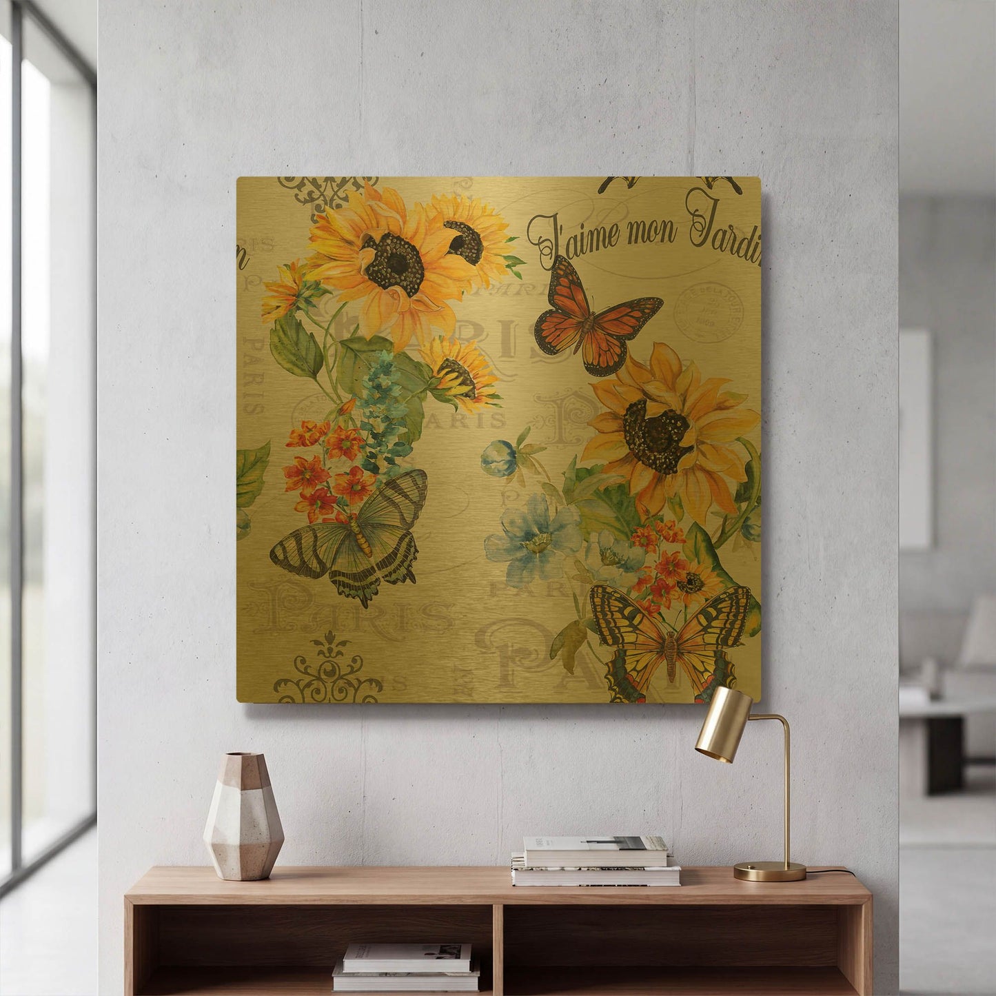 'Jaime Mon Jardin 9' By Jean Plout Gold Metal Wall Art