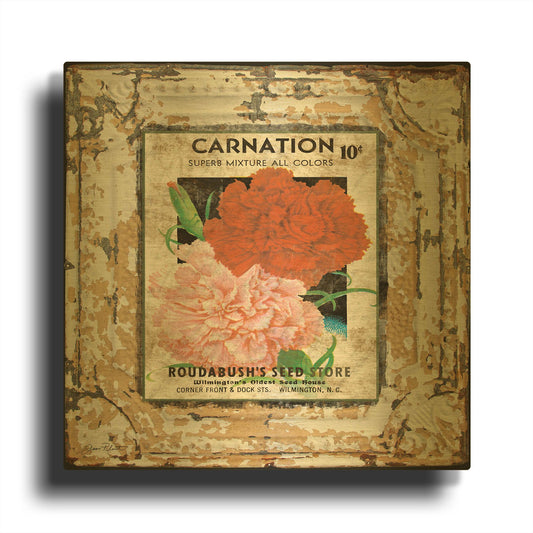 'Tin Tile Carnation' By Jean Plout Gold Metal Wall Art