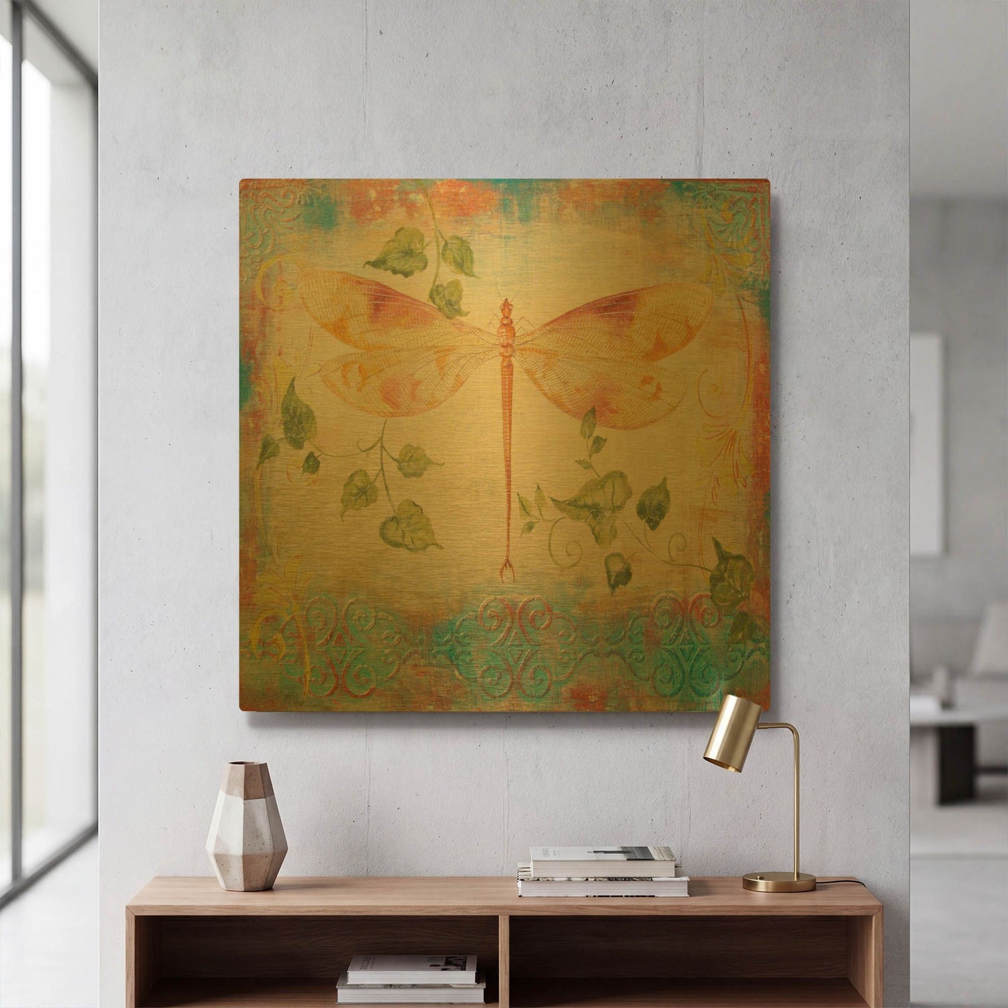 'Aqua Dreams Dragonfly 4' By Jean Plout Gold Metal Wall Art