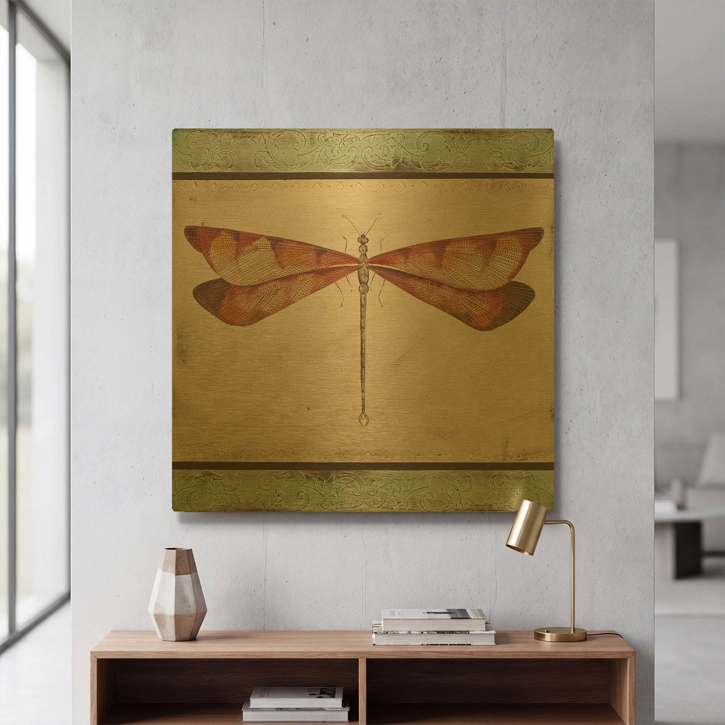'Aqua Dragonfly' By Jean Plout Gold Metal Wall Art