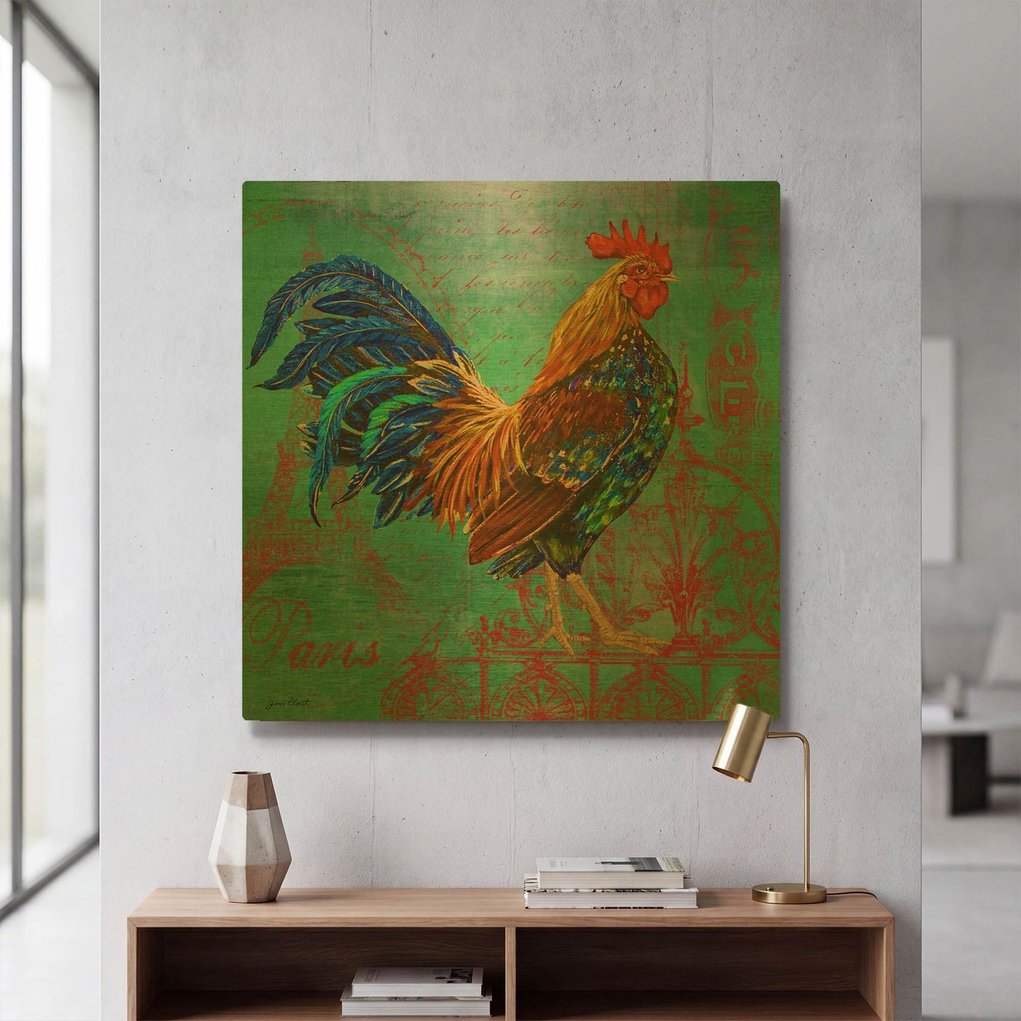 'Le Rooster D' By Jean Plout Gold Metal Wall Art