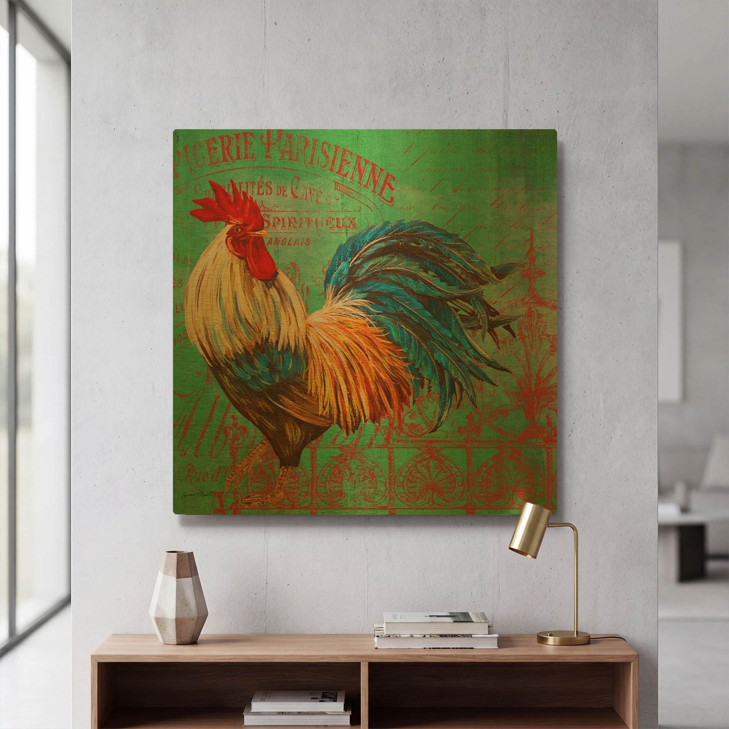 'Le Rooster B' By Jean Plout Gold Metal Wall Art