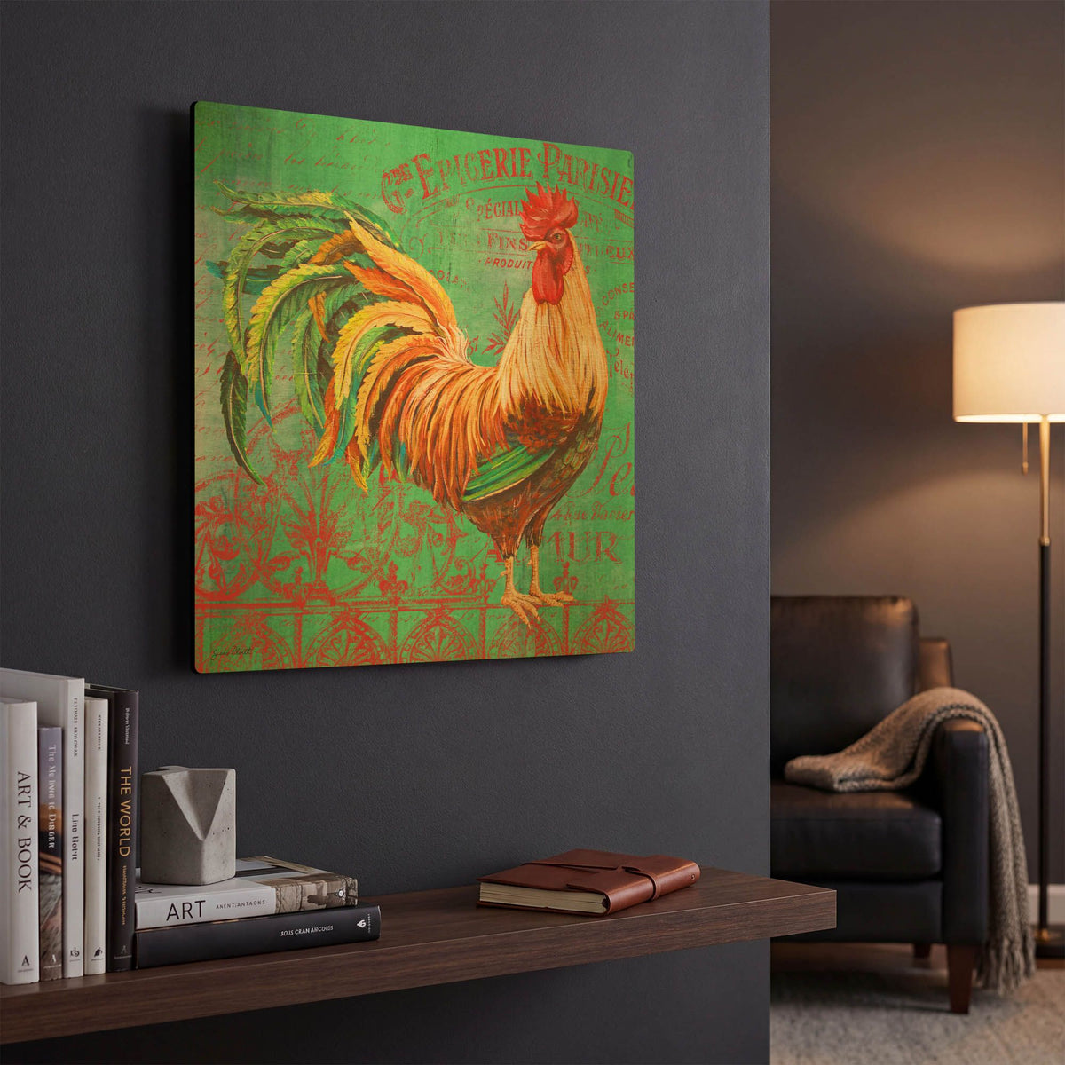 'Le Rooster-A' By Jean Plout Gold Metal Wall Art