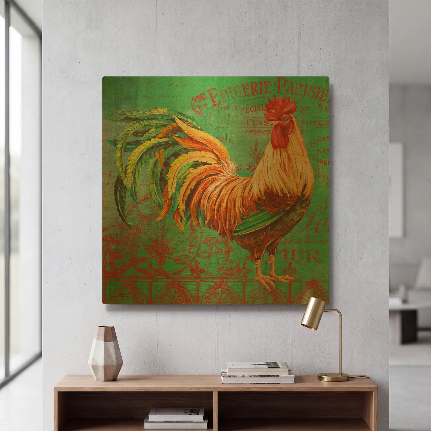 'Le Rooster-A' By Jean Plout Gold Metal Wall Art
