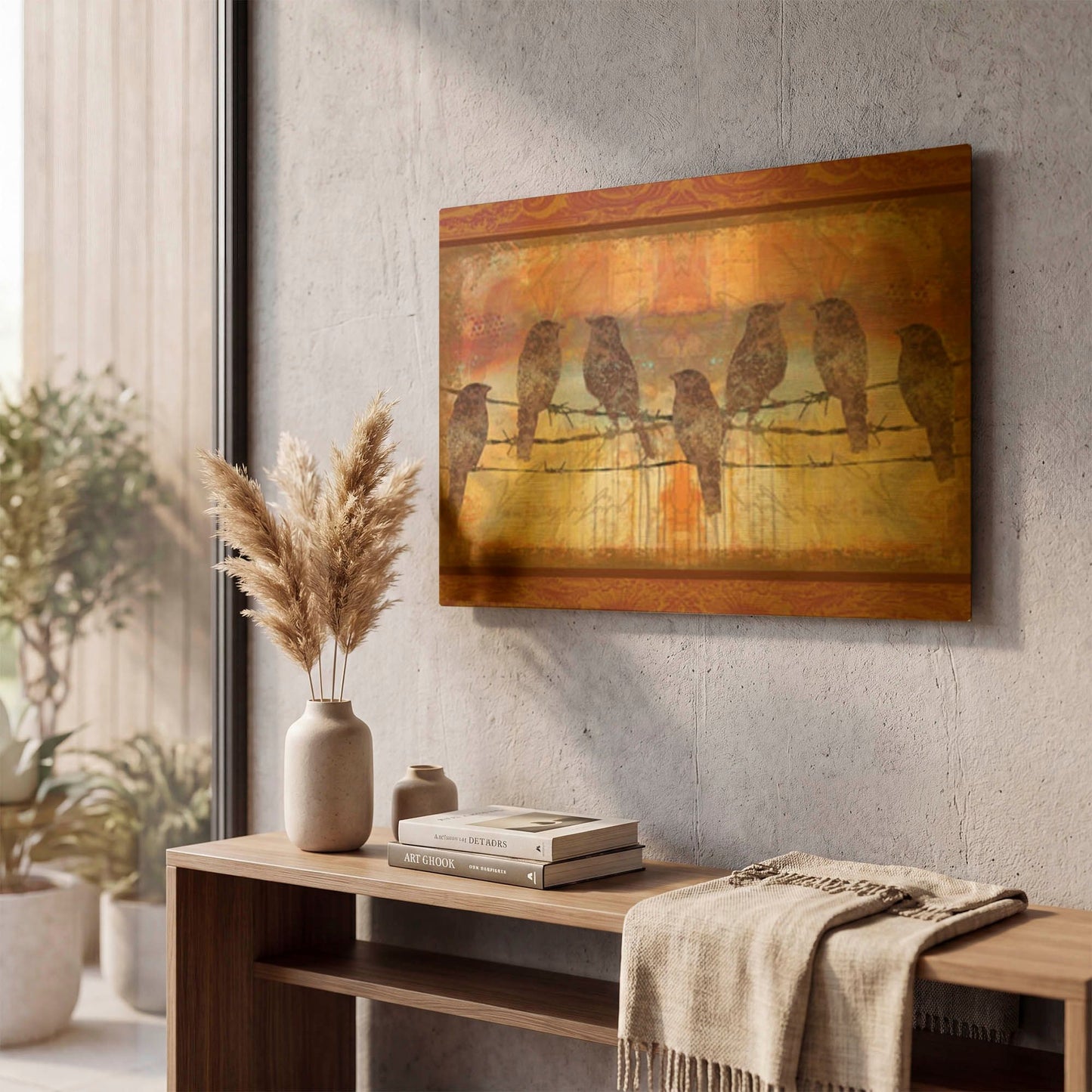 'Crimson Birds' By Jean Plout Gold Metal Wall Art