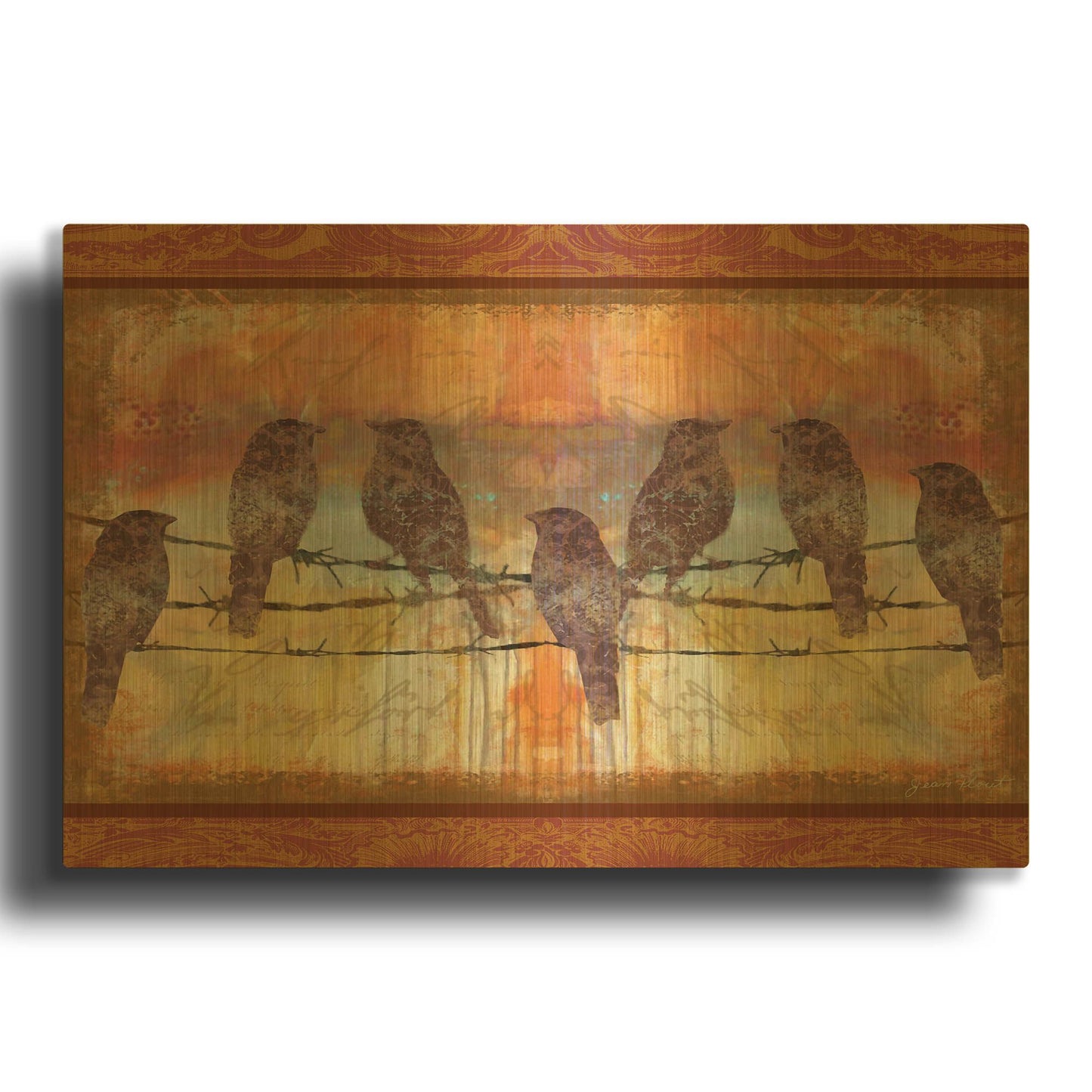 'Crimson Birds' By Jean Plout Gold Metal Wall Art