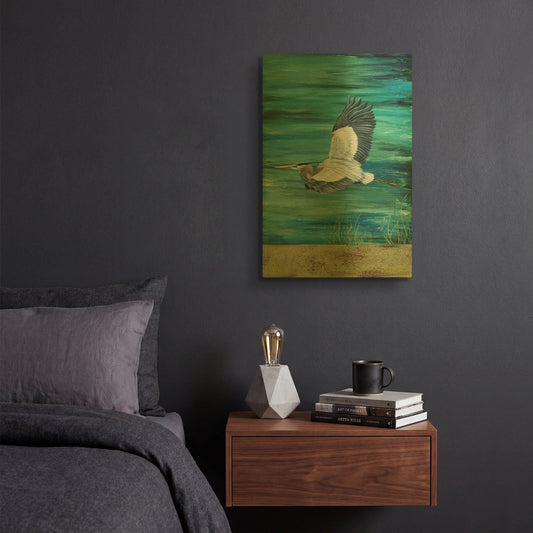 'Great Blue Heron 3' By Jean Plout Gold Metal Wall Art