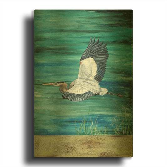 'Great Blue Heron 3' By Jean Plout Gold Metal Wall Art