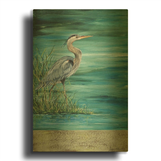 'Great Blue Heron 2' By Jean Plout Gold Metal Wall Art