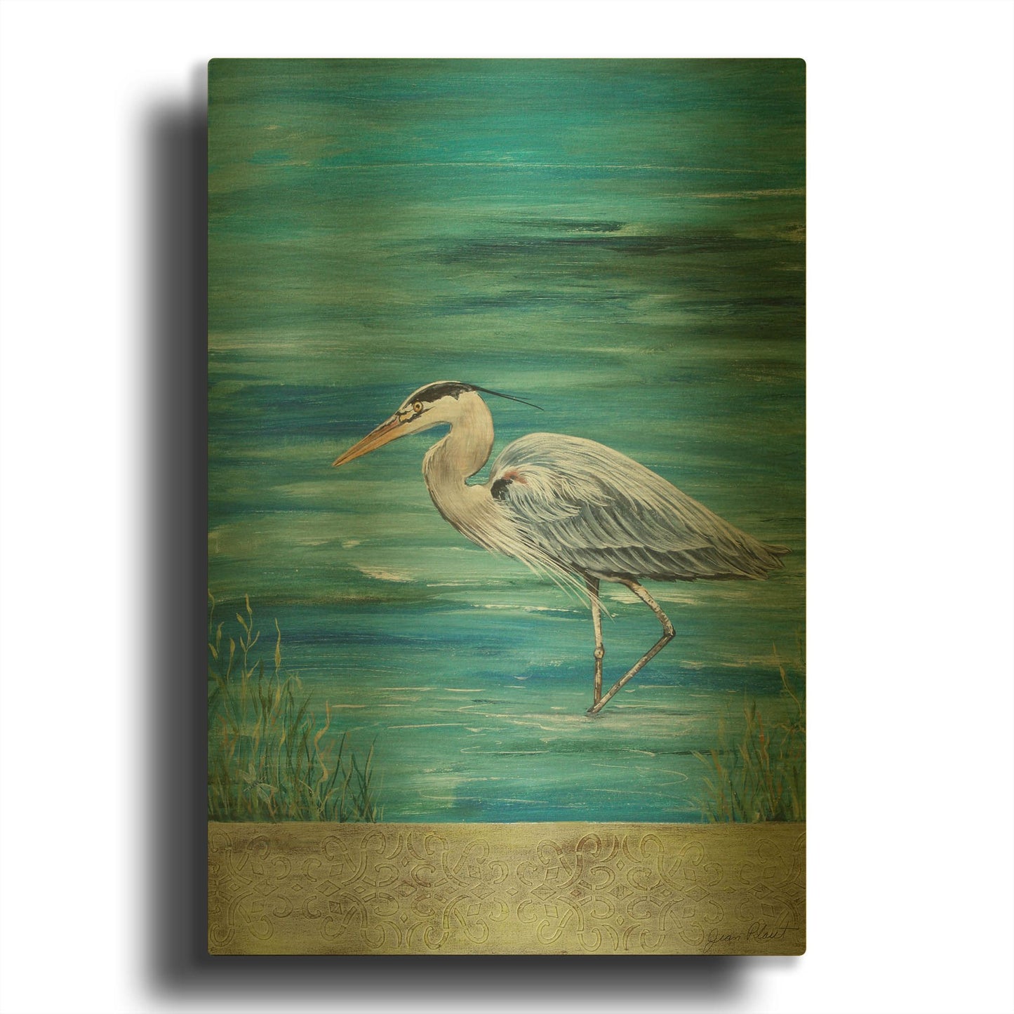 'Great Blue Heron 1' By Jean Plout Gold Metal Wall Art