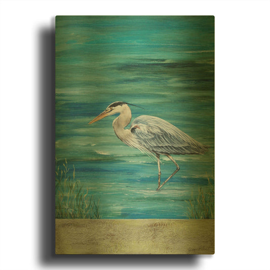 'Great Blue Heron 1' By Jean Plout Gold Metal Wall Art