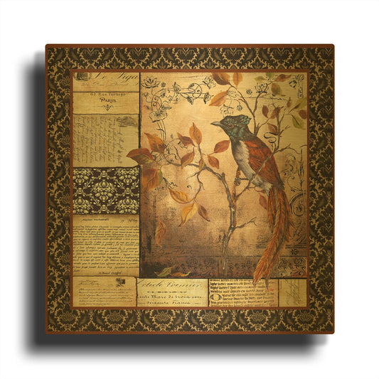 'Paradise Flycatcher Collage' By Jean Plout Gold Metal Wall Art