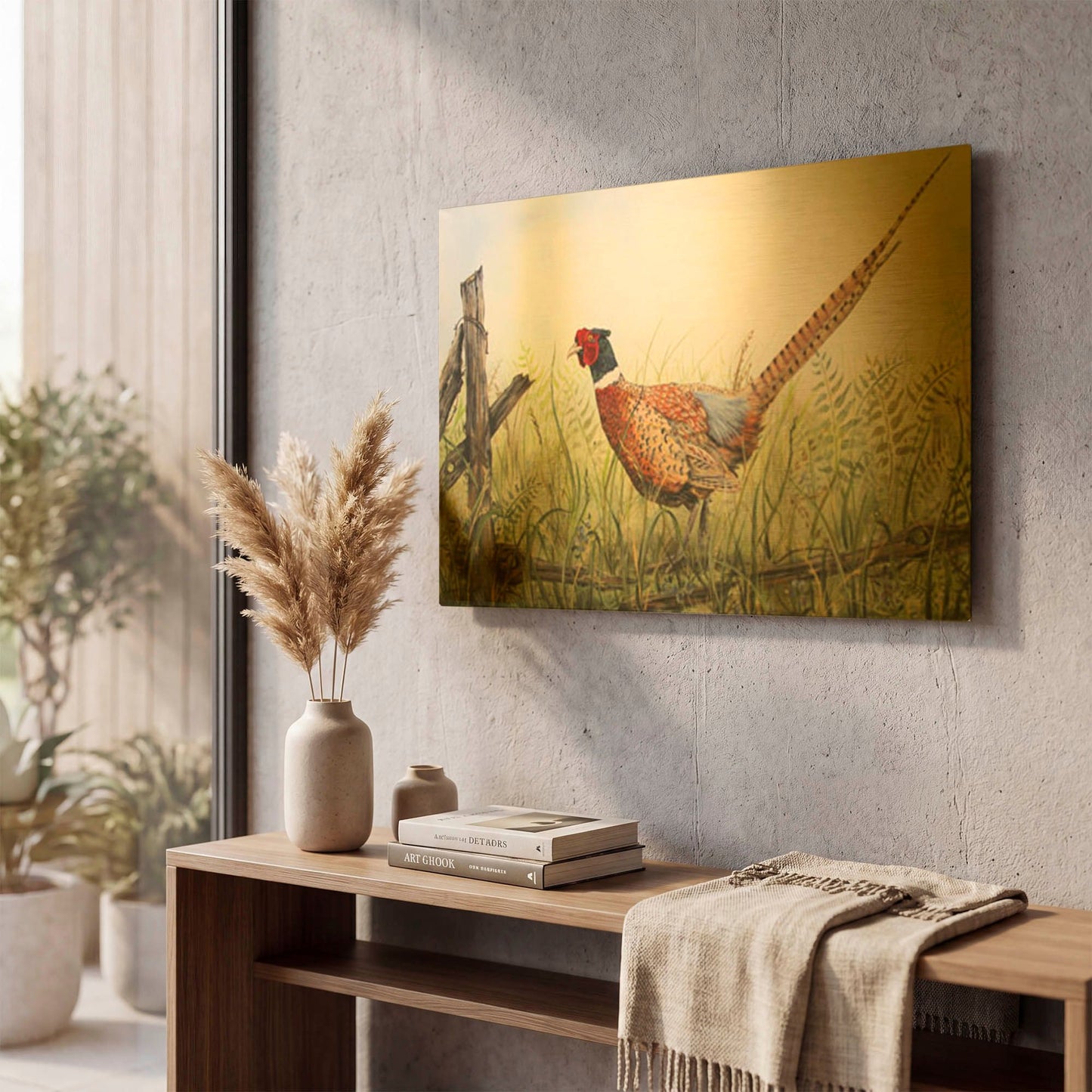 'Glorious Pheasant' By Jean Plout Gold Metal Wall Art