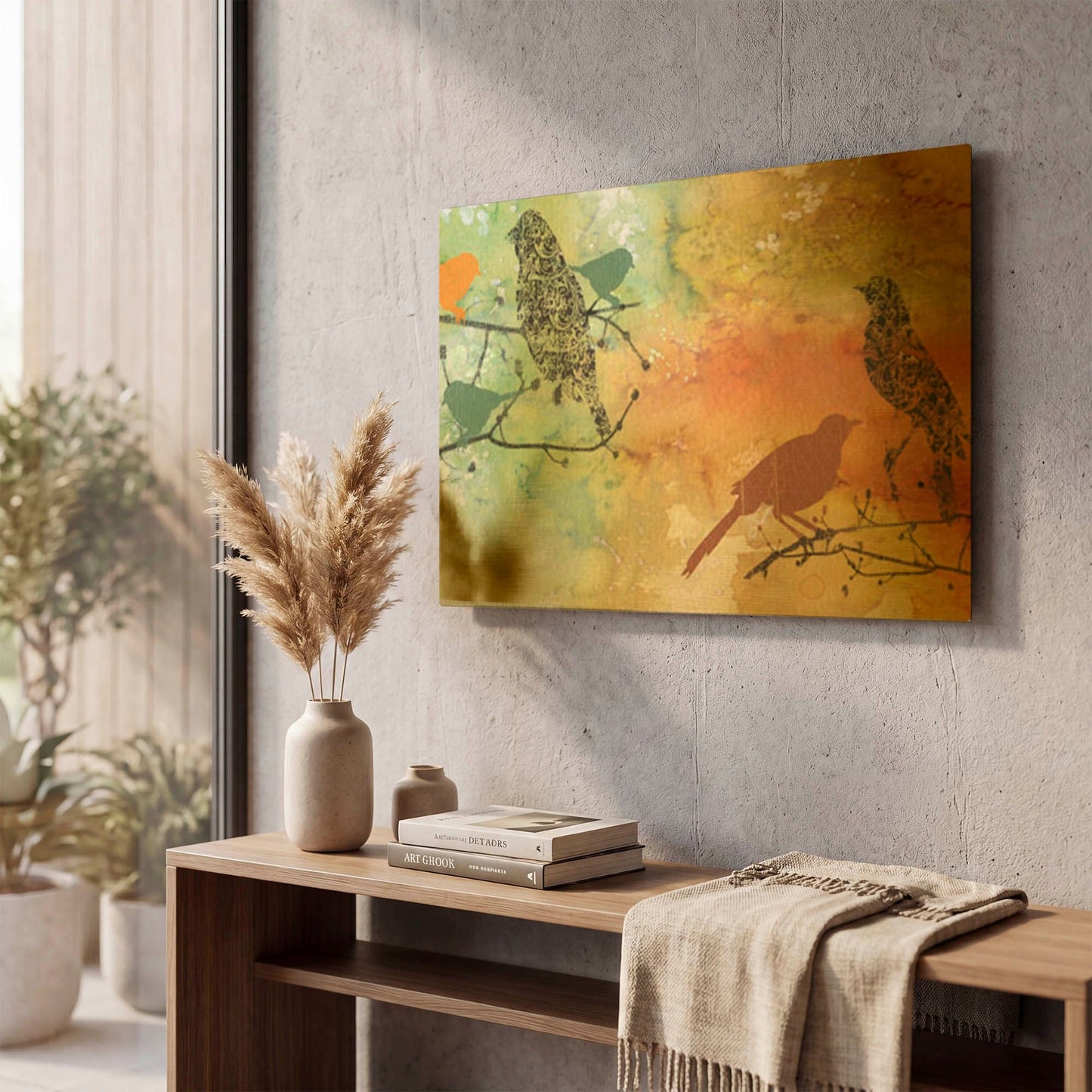 'Birds On Watercolor' By Jean Plout Gold Metal Wall Art