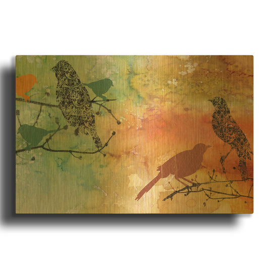 'Birds On Watercolor' By Jean Plout Gold Metal Wall Art