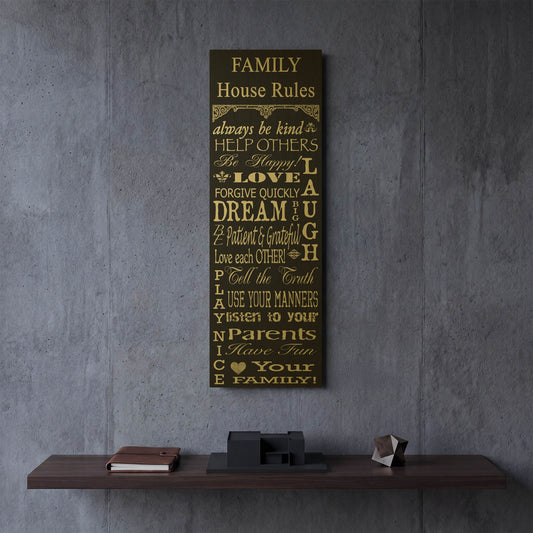 'Family Rules A' By Jean Plout Gold Metal Wall Art