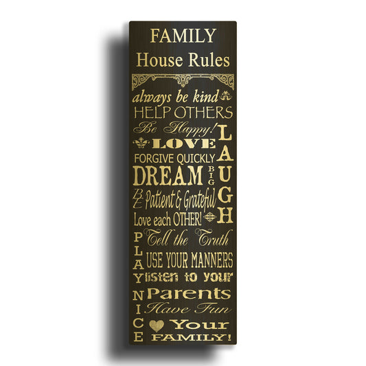 'Family Rules A' By Jean Plout Gold Metal Wall Art