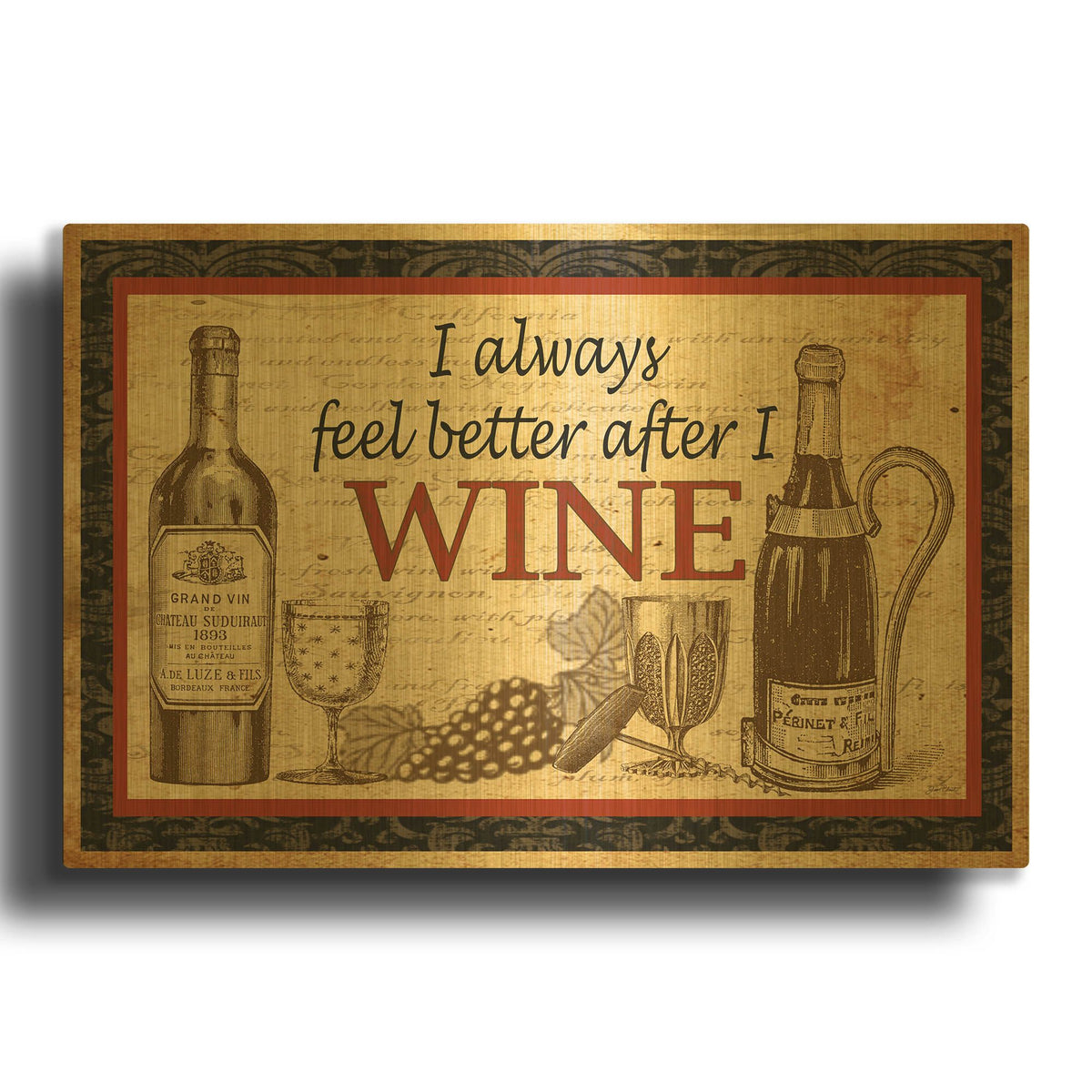 'Better After Wine II' By Jean Plout Gold Metal Wall Art