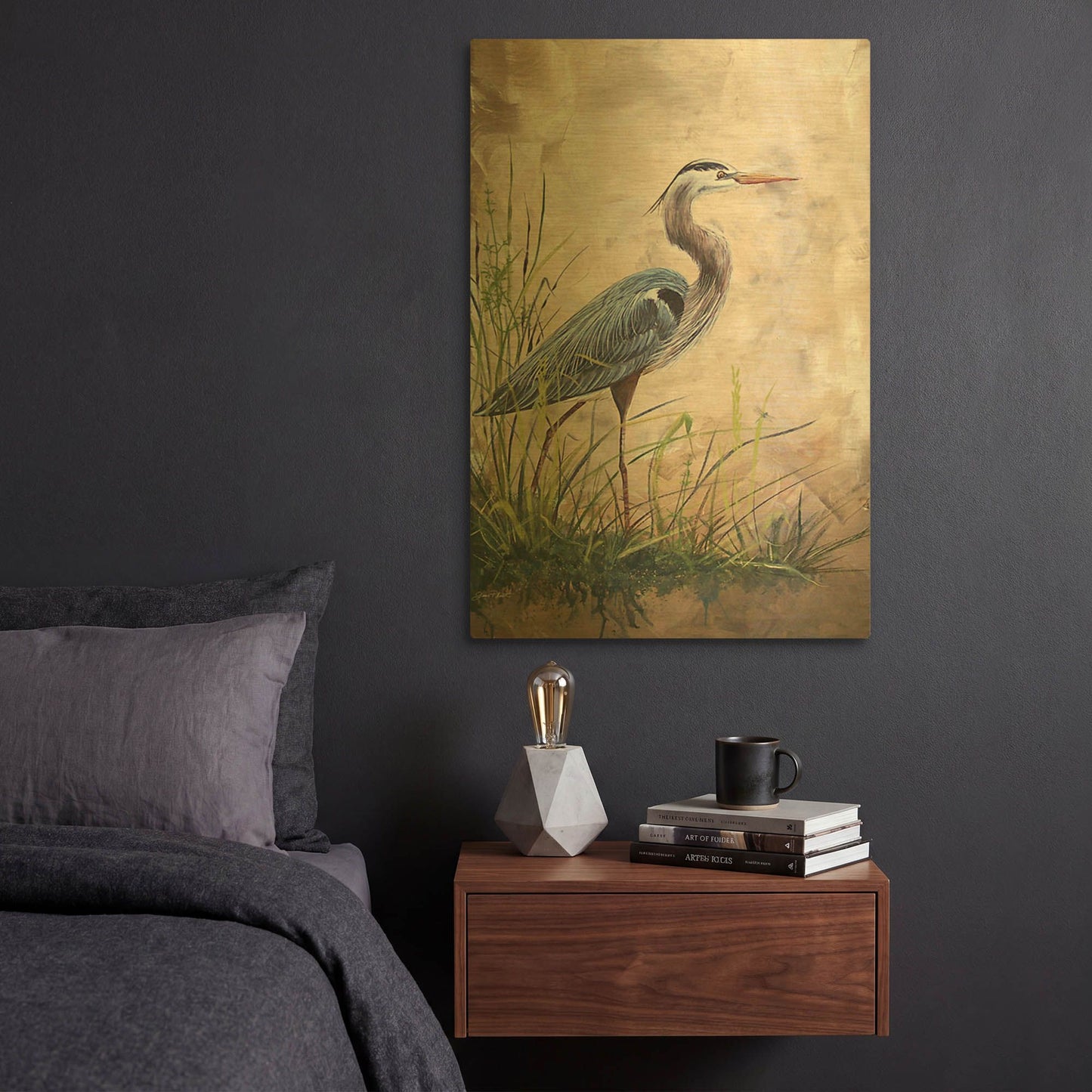'In The Reeds Blue Heron A' By Jean Plout Gold Metal Wall Art