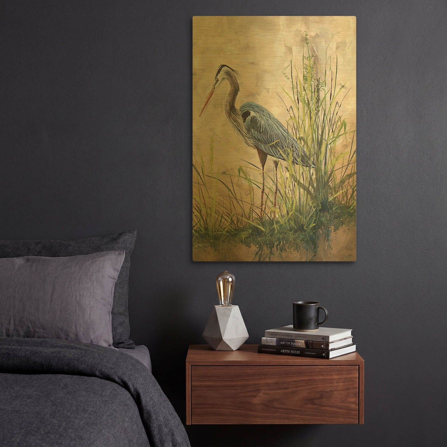 'In The Reeds Blue Heron B' By Jean Plout Gold Metal Wall Art