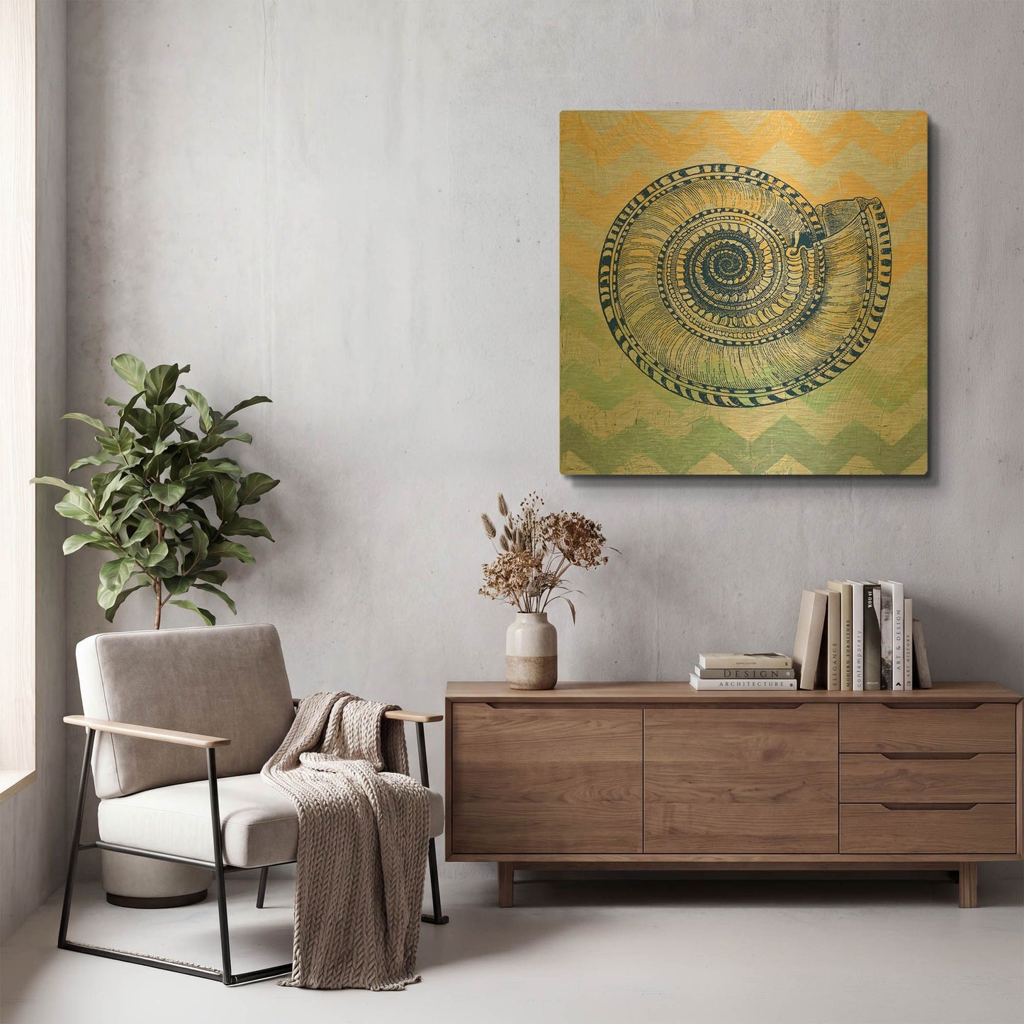 'Sea Creatures Shell' By Jean Plout Gold Metal Wall Art
