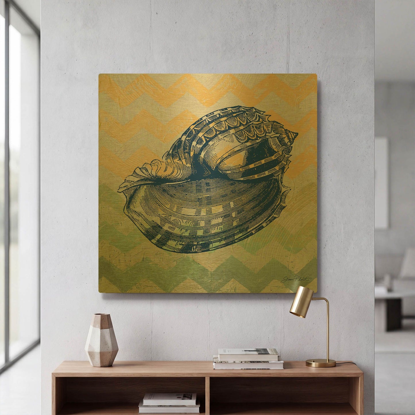 'Sea Creatures Shell C' By Jean Plout Gold Metal Wall Art