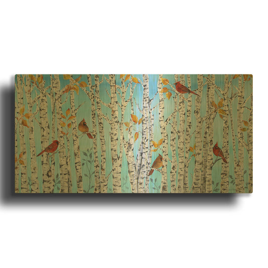 'Cardinals Among The Birch' By Jean Plout Gold Metal Wall Art