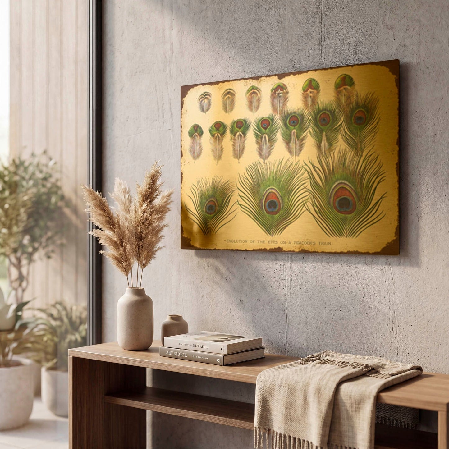 'Vintage Feather Study H' By Jean Plout Gold Metal Wall Art